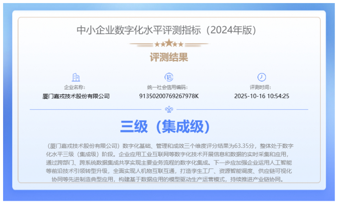《中小企業(yè)數(shù)字化水平評測指標(2024年版)》三級(集成級)認證 《中小企業(yè)數(shù)字化水平評測指標(2024年版)》三級(集成級)認證
